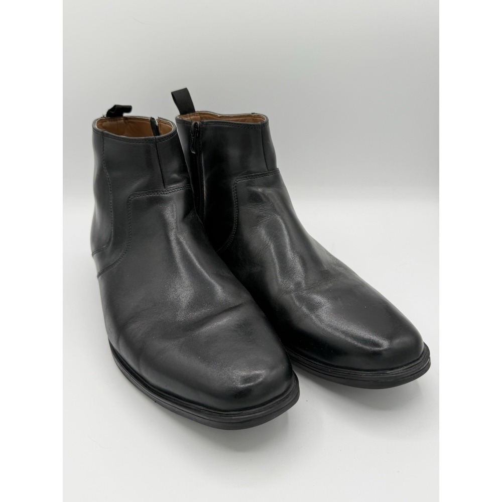 Clarks Ankle Black  Leather Boots Zip Men's Size 12 Soft Cushion Waterproof